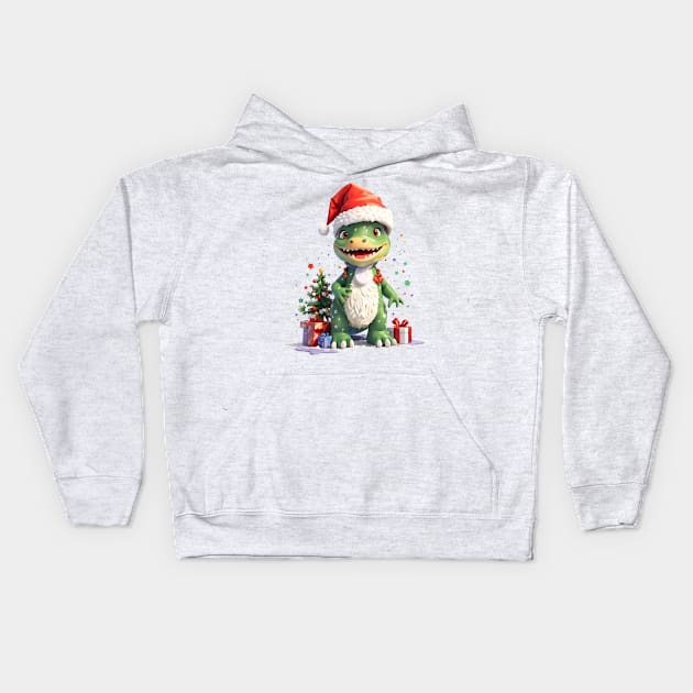 Christmas Trex Dinosaur Kids Hoodie by Jurassic Merch